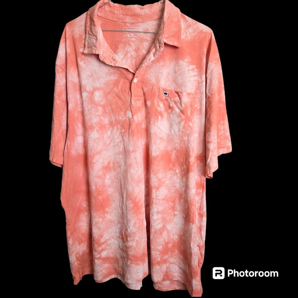 Men's Crown & Ivy Polo Shirt XXL SS 100% Cotton Tie Dye Print Breast Pocket EUC